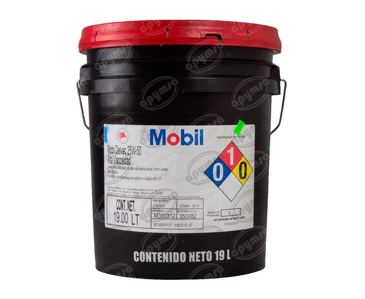 LUBRICANTE ACEITE MULTIGRADO MINERAL 25W50 19L DELVAC CUBETA MOBIL 25W50