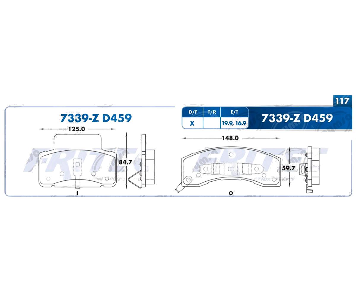 BALATA CERAMICA DELANTERA 7339-D459FMSI HD FRITEC SHD7339-Z 