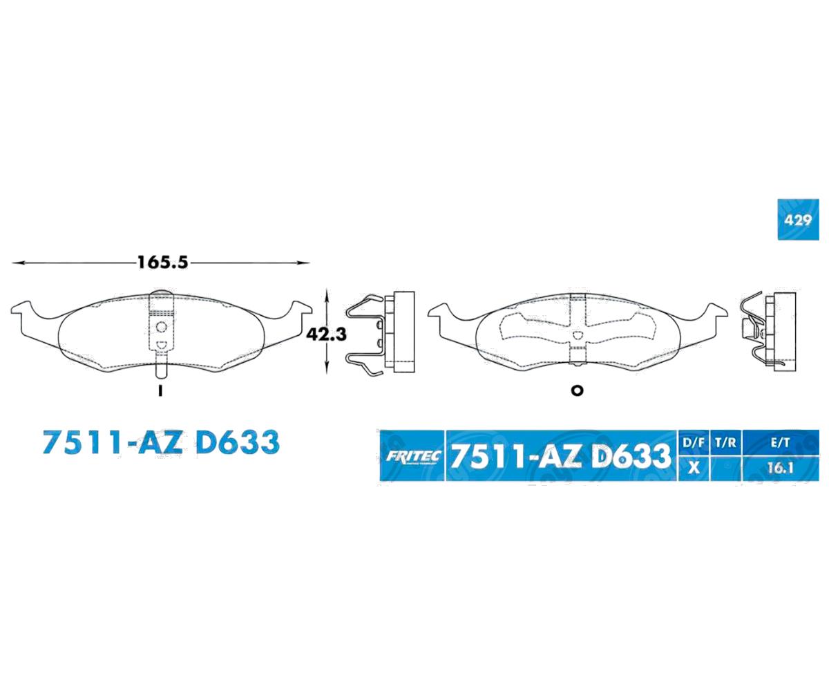 BALATA SEMIMETALICA DELANTERA 7511A-D633FMSI FRITEC M-7511-AZ 
