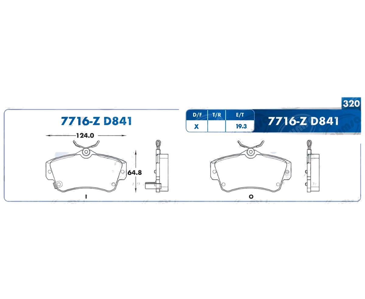 BALATA CERAMICA DELANTERA 7716-D841FMSI FRITEC SPC-7716-Z 