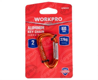 LLAVERO METALICO ACCESORIO 2PZ TIPO MOSQUETON DE 6 CM  PACK 2 EN 1 WORKPRO WP389006 