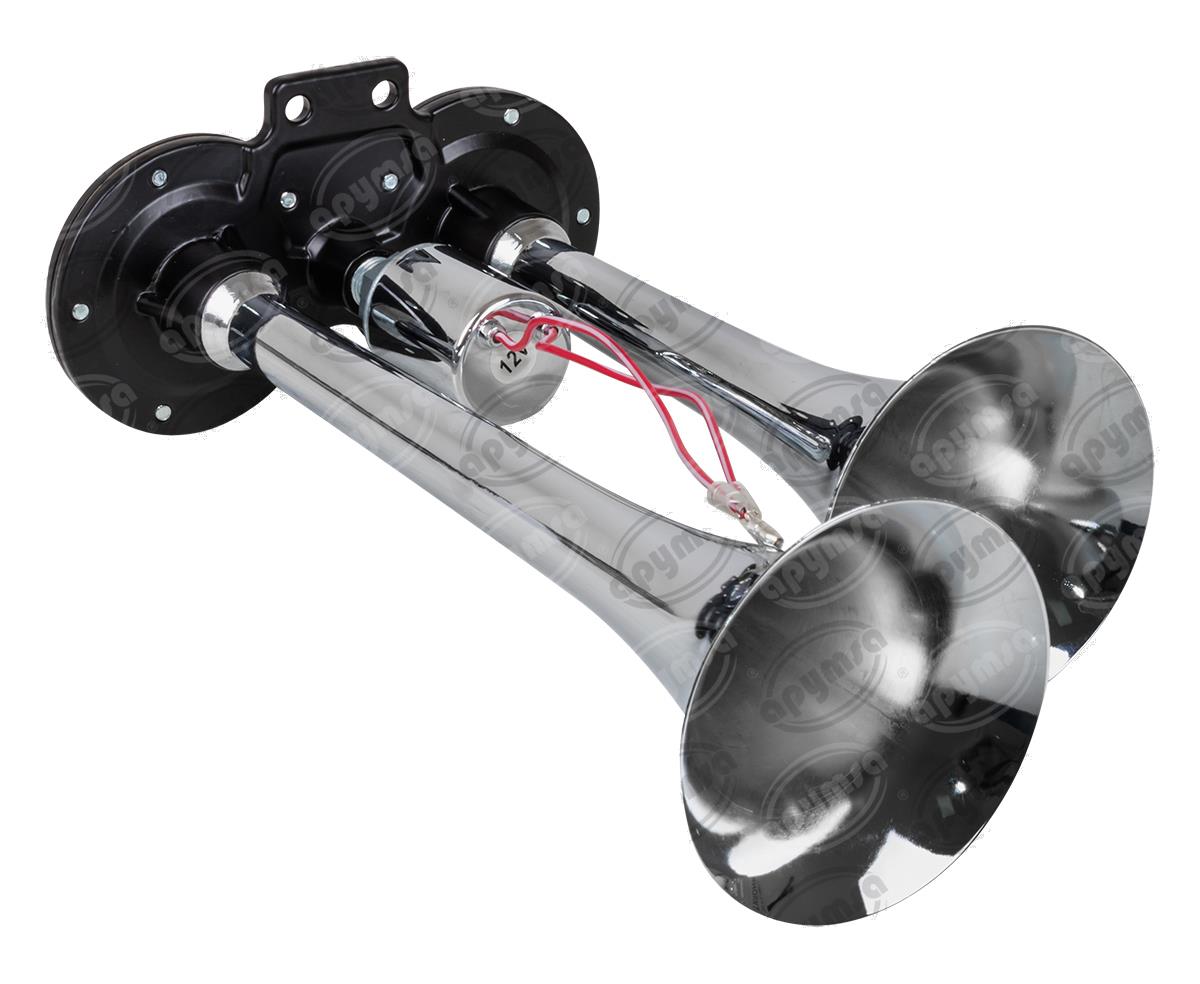 BOCINA AIRE 12V 1 TONOS TIPO CORNETA DOBLE CROMADA C/SOLENOIDE S/COMPRESOR IMPORTADO GB1005 