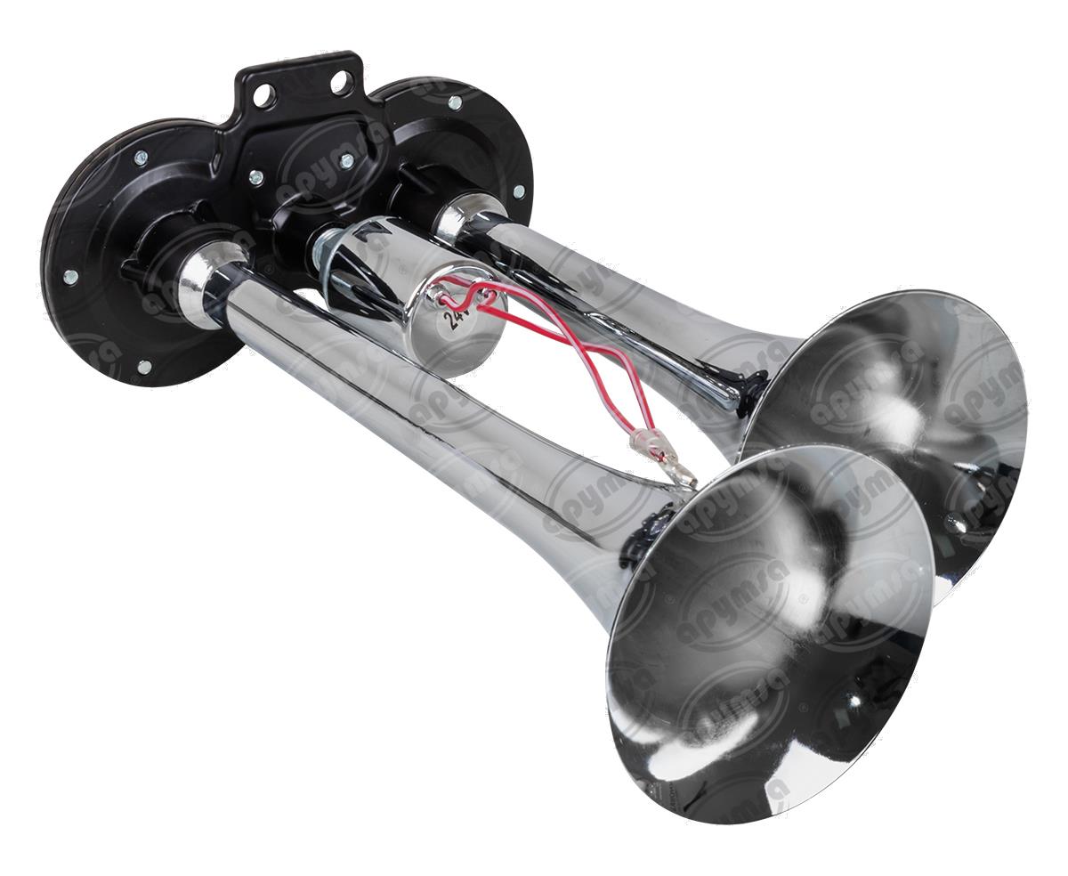 BOCINA AIRE 24V 1 TONOS TIPO CORNETA DOBLE CROMADA C/SOLENOIDE S/COMPRESOR IMPORTADO GB1006 