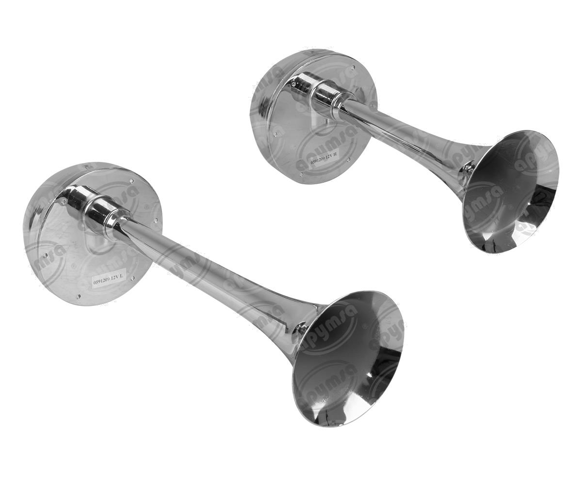 BOCINA ELECTRICA 12V 2PZ .MM TIPO CORNETA DOBLE CROMADA IMPORTADO HYF-372LTC 