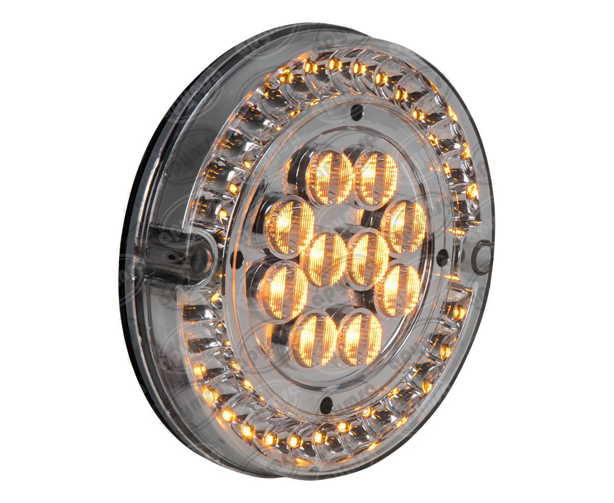 CALAVERA AUTOMOTRIZ MICA TRANSPARENTE AMBAR 24V 40 LEDS 6" BUSSCAR  94971 CA 