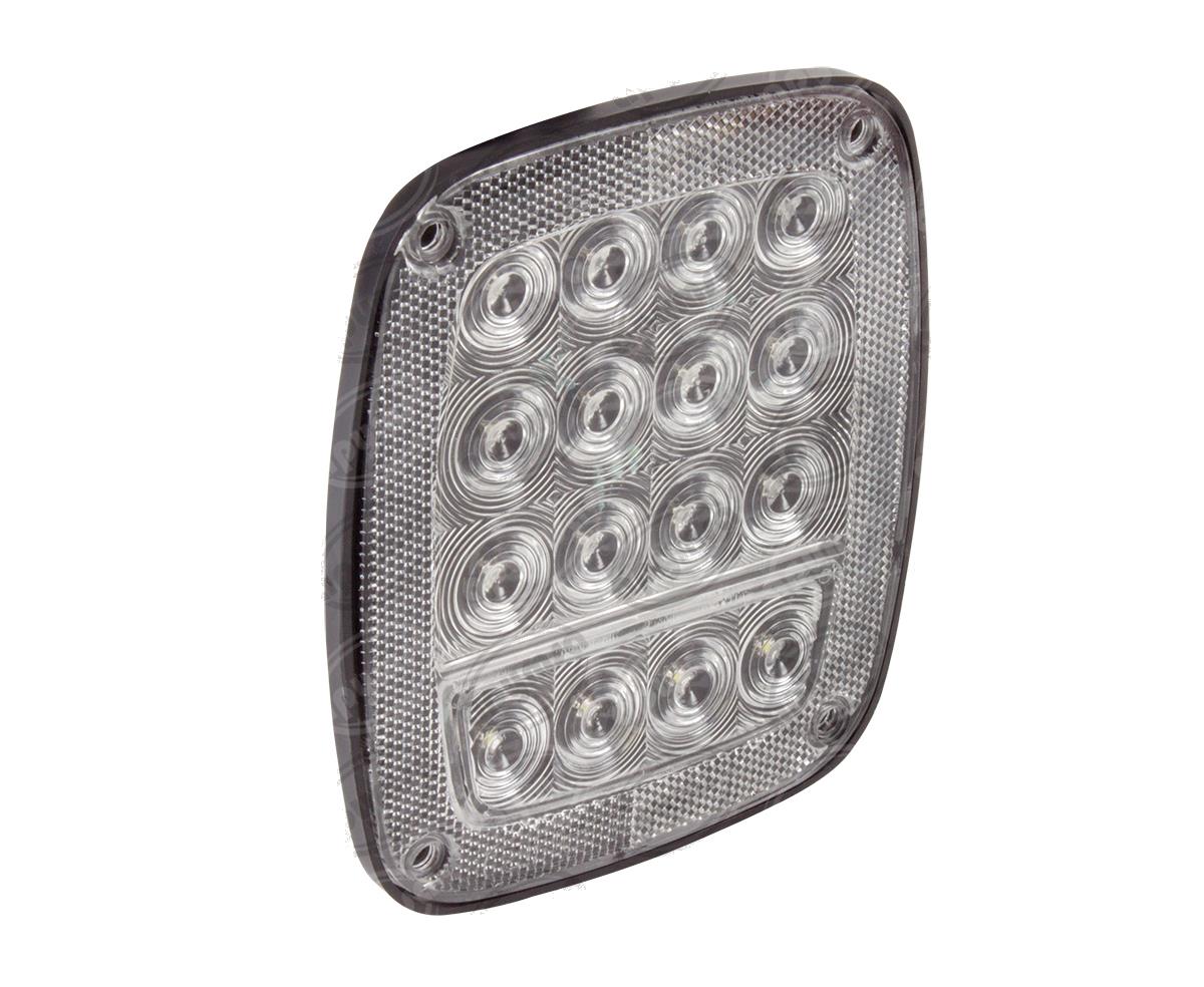 CALAVERA AUTOMOTRIZ TRANSPARENTE ROJO 12V - 24V 16 LEDS LUZ ROJA UNIVERSAL DE RAFAGA BASE PLANA TRAKTOLAMP 9050PRF 