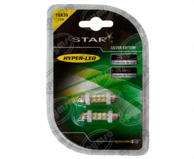 FOCO LEDS FESTOON TIPO FUSIBLES BLANCO 12V 6 LEDS 2PZ QBH STAR 10X39 