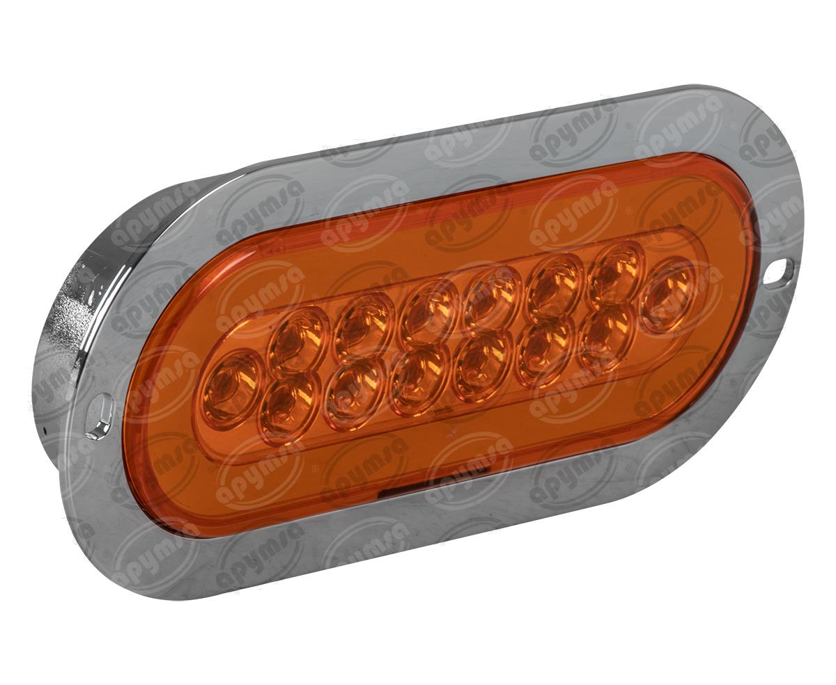 PLAFON LEDS MICA AMBAR 14 LEDS LEDS 12V OVALADO CON GEL ALTA-BAJA ESTROBO ICA BISEL CROMAD NACIONAL GEL08-AM 