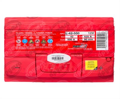 BATERIA AUTOMOTRIZ (-) / (+) 12V 9 PLACAS 42 500A VW AUTOS CHICOS 4CIL LTH L-42-500 