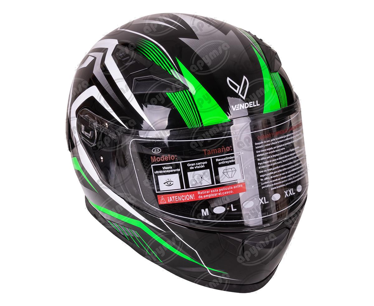 CASCO CERRADO DOBLE VISOR CON GRÁFICO JAZZ NEGRO-VERDE TALLA "XL" VENDELL MOD. 129 PLUS FULL FACE 