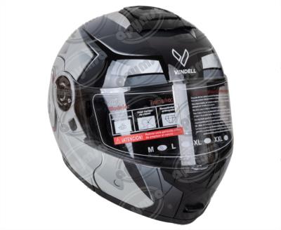 CASCO ABATIBLE DOBLE VISOR CON GRÁFICO TIPO IRONMAN GRIS TALLA "XL" VENDELL MOD. HS 159 PLUS FLIP UP 