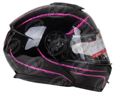 CASCO ABATIBLE DOBLE VISOR CON GRÁFICO FLASH NEGRO-MORADO TALLA "L" VENDELL MOD. HS 159 PLUS FLIP UP 
