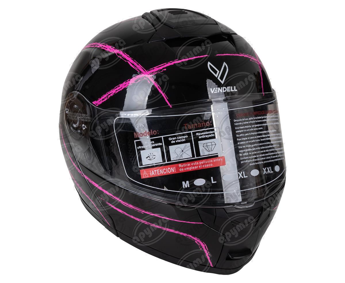 CASCO ABATIBLE DOBLE VISOR CON GRÁFICO FLASH NEGRO-MORADO TALLA "L" VENDELL MOD. HS 159 PLUS FLIP UP 
