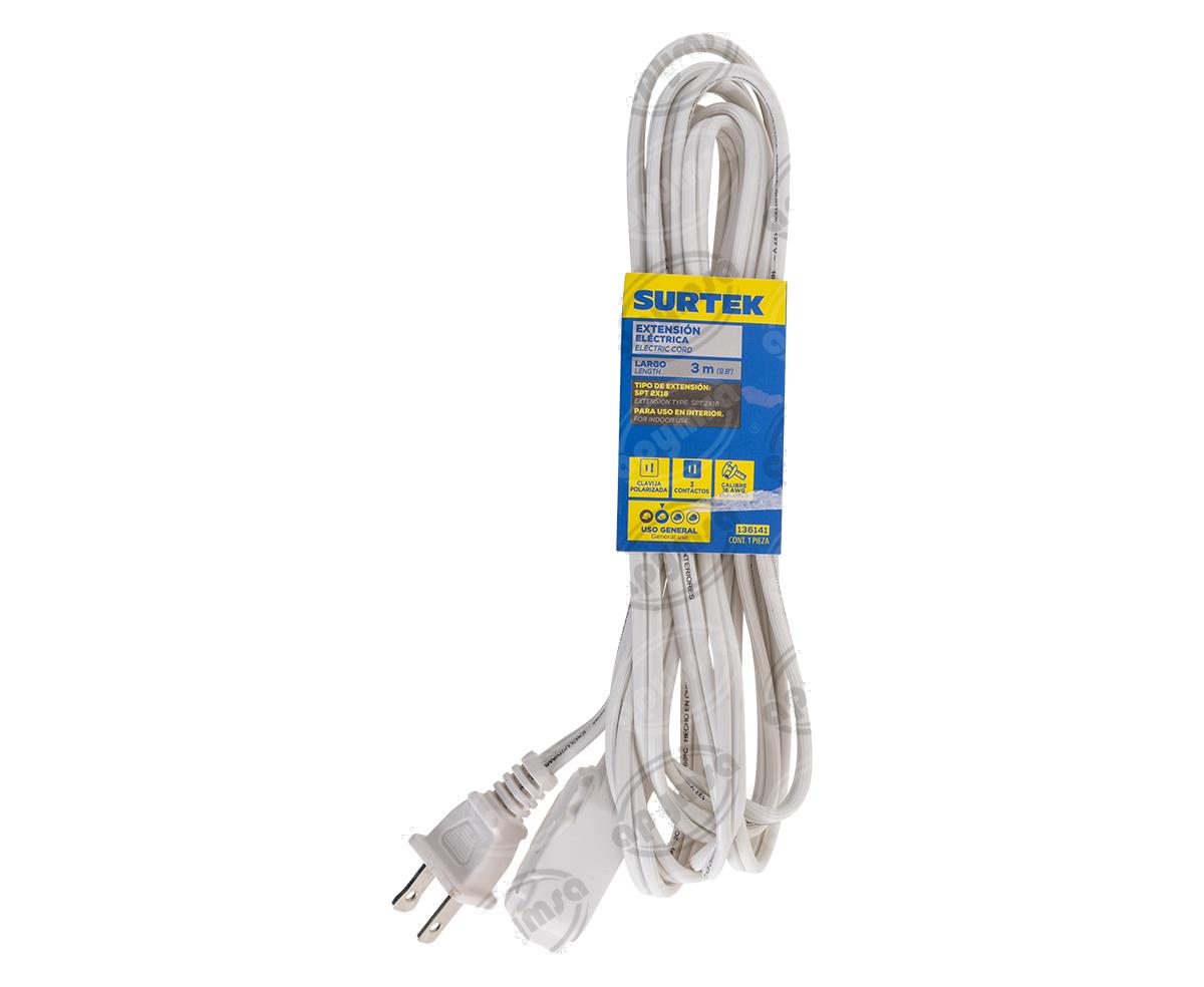 CABLE EXTENSION DOMESTICA BLANCA 3 METROS SURTEK 136141 